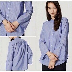 NWT Ann Taylor Loft Women Softened Button Up Shirt Bell Sleeve Blouse Blue Sz XS